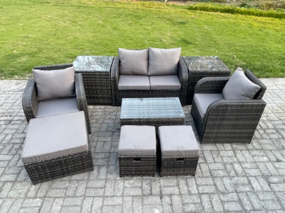 Fimous Wicker Pe Rattan Outdoor Furniture Set Garden Love Sofa Coffee Table 2 Armchair 3 Footstools 2 Side Tables - image 1