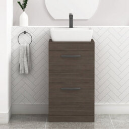 Royal Bathrooms 500mm Floor Standing Vanity Unit 2 Drawer Grey Elm & Countertop Basin - Cube With Matt Black Handle - thumbnail 1