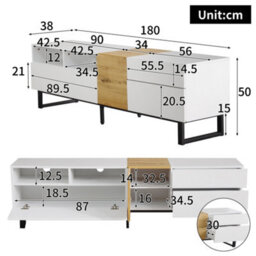 Abrihome Modern Tv Cabinet, White And Wood Look, 180 X 50 X 38 Cm, Minimalist Design - thumbnail 4
