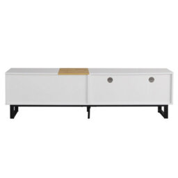 Abrihome Modern Tv Cabinet, White And Wood Look, 180 X 50 X 38 Cm, Minimalist Design - thumbnail 7