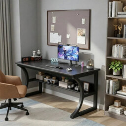New Computer Desk Table Home Office Desk Workstation W/ Storage Shelves  Stock - thumbnail 3