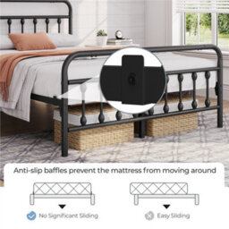 Yaheetech Black 5Ft King Vintage Metal Bed Frame With High Headboard And Footboard - thumbnail 6
