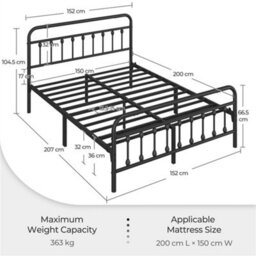 Yaheetech Black 5Ft King Vintage Metal Bed Frame With High Headboard And Footboard - thumbnail 4