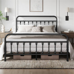 Yaheetech Black 5Ft King Vintage Metal Bed Frame With High Headboard And Footboard - thumbnail 2