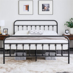 Yaheetech Black 5Ft King Vintage Metal Bed Frame With High Headboard And Footboard