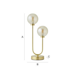 Valuelights Chessy Gold Metal Bar 2 Way Dual Table Lamp With Amber Ribbed Glass Globe Shades - thumbnail 8