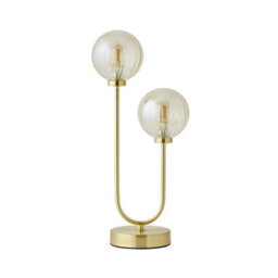 Valuelights Chessy Gold Metal Bar 2 Way Dual Table Lamp With Amber Ribbed Glass Globe Shades - thumbnail 7