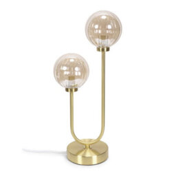 Valuelights Chessy Gold Metal Bar 2 Way Dual Table Lamp With Amber Ribbed Glass Globe Shades - thumbnail 2