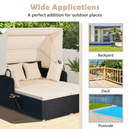 Costway Outdoor Hand-Woven Pe Wicker Daybed Patio Loveseat Sofa Set-Brown - thumbnail 3