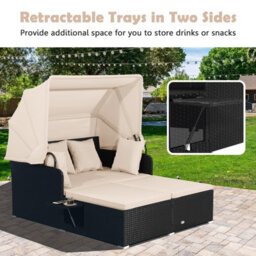 Costway Outdoor Hand-Woven Pe Wicker Daybed Patio Loveseat Sofa Set-Brown - thumbnail 4