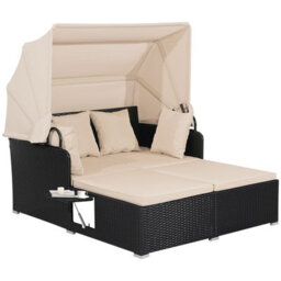 Costway Outdoor Hand-Woven Pe Wicker Daybed Patio Loveseat Sofa Set-Brown - thumbnail 7