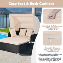 Costway Outdoor Hand-Woven Pe Wicker Daybed Patio Loveseat Sofa Set-Brown - thumbnail 5