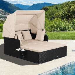 Costway Outdoor Hand-Woven Pe Wicker Daybed Patio Loveseat Sofa Set-Brown - thumbnail 9