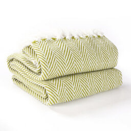 Ehc Herringbone Lightweight Soft Warm Wool  Feel Acrylic Throws For Sofa Blanket  - Lime Green - thumbnail 3
