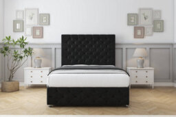 "Comfort Florida Black Plush Divan Bed Set 2 Drawers Left Side - 54"" Floor Standing & 12"" Footboard 3' Single" - thumbnail 1
