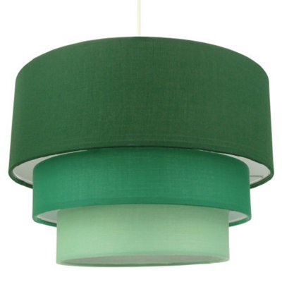 Happy Homewares Contemporary Round Triple Tier Forest Green Cotton Fabric Pendant Light Shade - image 1