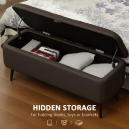 Homcom Storage Ottoman Bench, Linen Fabric Footstool With Steel Legs Brown - thumbnail 4