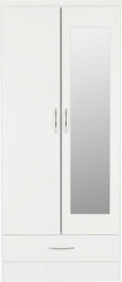 Seconique Nevada Mirrored 2 Door 1 Drawer Wardrobe White Gloss - thumbnail 2