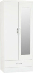 Seconique Nevada Mirrored 2 Door 1 Drawer Wardrobe White Gloss - thumbnail 1