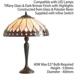 Tiffany Glass Table Lamp Light Dark Bronze & Rich Cream Art Deco Shade I00178 - thumbnail 2