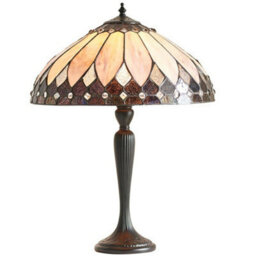 Tiffany Glass Table Lamp Light Dark Bronze & Rich Cream Art Deco Shade I00178
