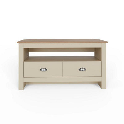 Corner Tv Stand 2-Drawer Cream Oak - image 1