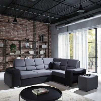 Wakiki Corner Sofa Bed With Two Ottomans Foam Wave Springs Wooden Frame Storage 260X96X190Cm Black And Blue Right - image 1