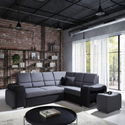 Wakiki Corner Sofa Bed With Two Ottomans Foam Wave Springs Wooden Frame Storage 260X96X190Cm Black And Blue Right