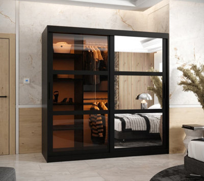 Arte Parma Ii Sliding Door Wardrobe (H2000mm W1800mm D620mm) With Shelves -Black Matt - image 1