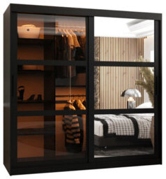Arte Parma Ii Sliding Door Wardrobe (H2000mm W1800mm D620mm) With Shelves -Black Matt - thumbnail 2
