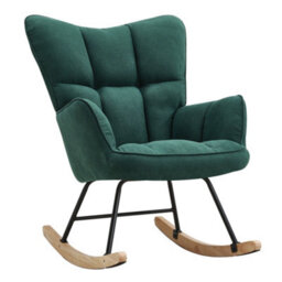 Living And Home Green Linen Upholstered Rocking Chair Rocker Relaxing Chair Occasional Armchair - thumbnail 3