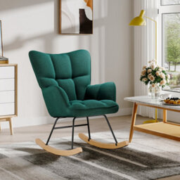 Living And Home Green Linen Upholstered Rocking Chair Rocker Relaxing Chair Occasional Armchair - thumbnail 2