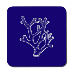 Benjamin Tate Design Blue Coral Wood Bottom Placemat And Coaster Set Designer Artwork Collection 12 Pieces Limited Edition - thumbnail 3