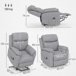 Homcom Power Lift Chair Electric Riser With Remote And Massage, Grey - thumbnail 3