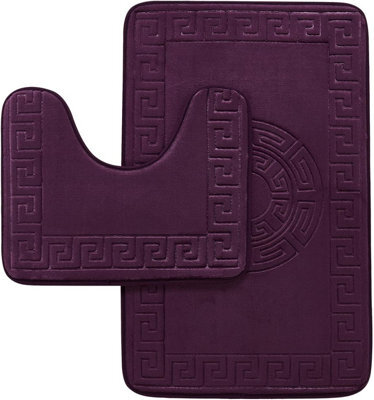 Gc Gaveno Cavailia Greek 2 Piece Bath Mat Purple Quick Dry Super Water Aborbent Non Slip Toilet Padestal Mat Set