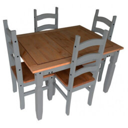 Mercers Furniture Corona Grey Wax Small Extending Dining Table & 4 Chairs Set Solid Wood Pine Wooden Kitchen With Mexican Styling