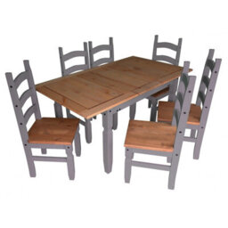 Mercers Furniture Corona Grey Wax Small Extending Dining Table & 4 Chairs Set Solid Wood Pine Wooden Kitchen With Mexican Styling - thumbnail 3