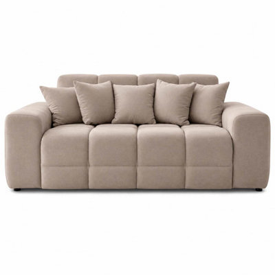 Furnishings For Less UK Jenson Beige 3 Seater Plush Velvet Sofa With Deep Seats - image 1