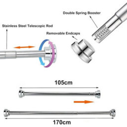 Silver 105To170Cm Heavy Duty Extendable Telescopic Shower Curtain Pole Rail Rod Bath Door Window - thumbnail 2