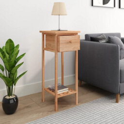Berkfield Side Table With Drawer 25X25X60Cm Solid Wood Walnut - thumbnail 3