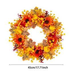 Amorly 17.7Inch Fall Wreath For Front Door Artificial Autumn Wreath Orange Red Foliage Hanging Decorations For Thanksgiving Farmhouse - thumbnail 4