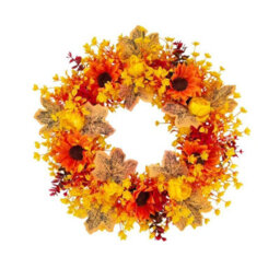 Amorly 17.7Inch Fall Wreath For Front Door Artificial Autumn Wreath Orange Red Foliage Hanging Decorations For Thanksgiving Farmhouse - thumbnail 6