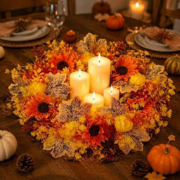 Amorly 17.7Inch Fall Wreath For Front Door Artificial Autumn Wreath Orange Red Foliage Hanging Decorations For Thanksgiving Farmhouse - thumbnail 2