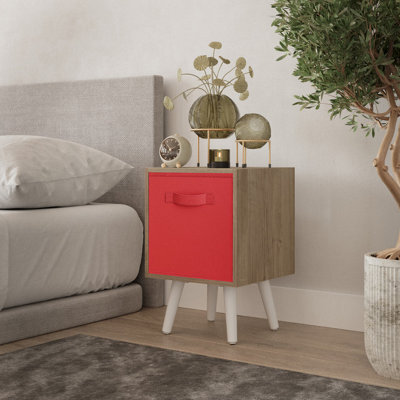 Urbn-Living Urbnliving 51Cm Height Oak Wooden Cube Storage Bookcase Red Inserts Scandinavian White Legs - image 1