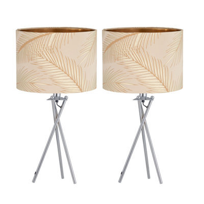 First Choice Lighting Set Of 2 Tropica - Chrome Tripod Lamps With Champagne And Gold Shades - image 1