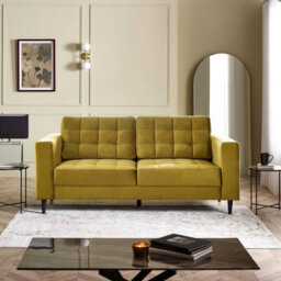 Furniturebox Uk Jenna Mustard Yellow Velvet 3 Seater Sofa - thumbnail 2