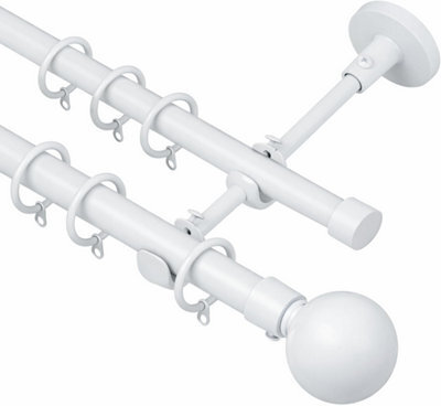 Lister Cartwright Double Curtain Fixed Pole Set With White Ball Finials - 19mm And 28mm Metal Poles(300 Cm) - image 1