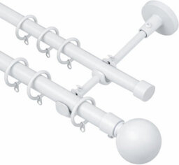 Lister Cartwright Double Curtain Fixed Pole Set With White Ball Finials - 19mm And 28mm Metal Poles(300 Cm)