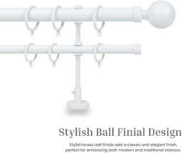 Lister Cartwright Double Curtain Fixed Pole Set With White Ball Finials - 19mm And 28mm Metal Poles(300 Cm) - thumbnail 3