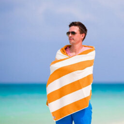 Geezy Beach Towel Orange Striped Large Microfibre Travel Camping Swimming Holiday - thumbnail 9